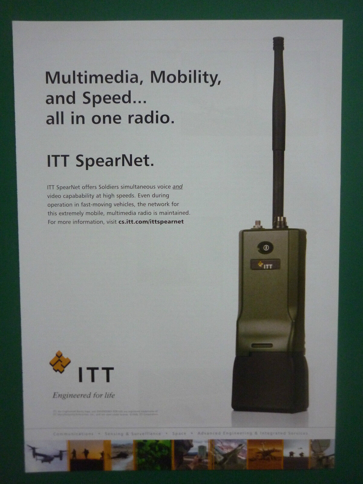 6/2008 PUB ITT SPEARNET TACTICAL MILITARY RADIO MULTIMEDIA ORIGINAL AD
