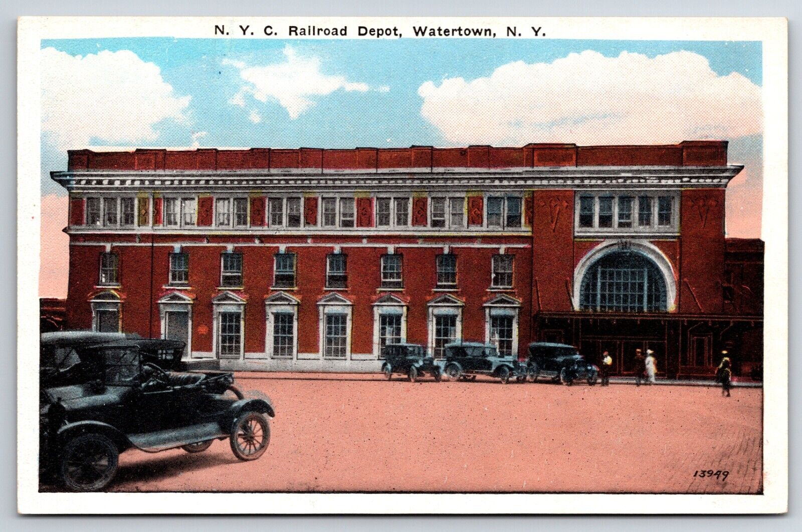 NYC Railroad Depot Watertown New York NY Train Vintage Postcard