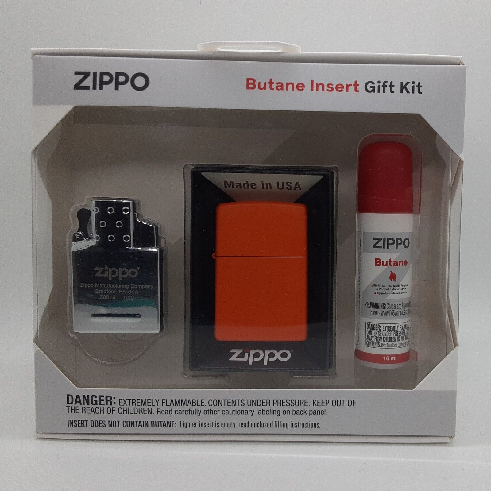 Zippo Authentic Orange Matte 231 Double Torch Refillable Butane Lighter Gift Set