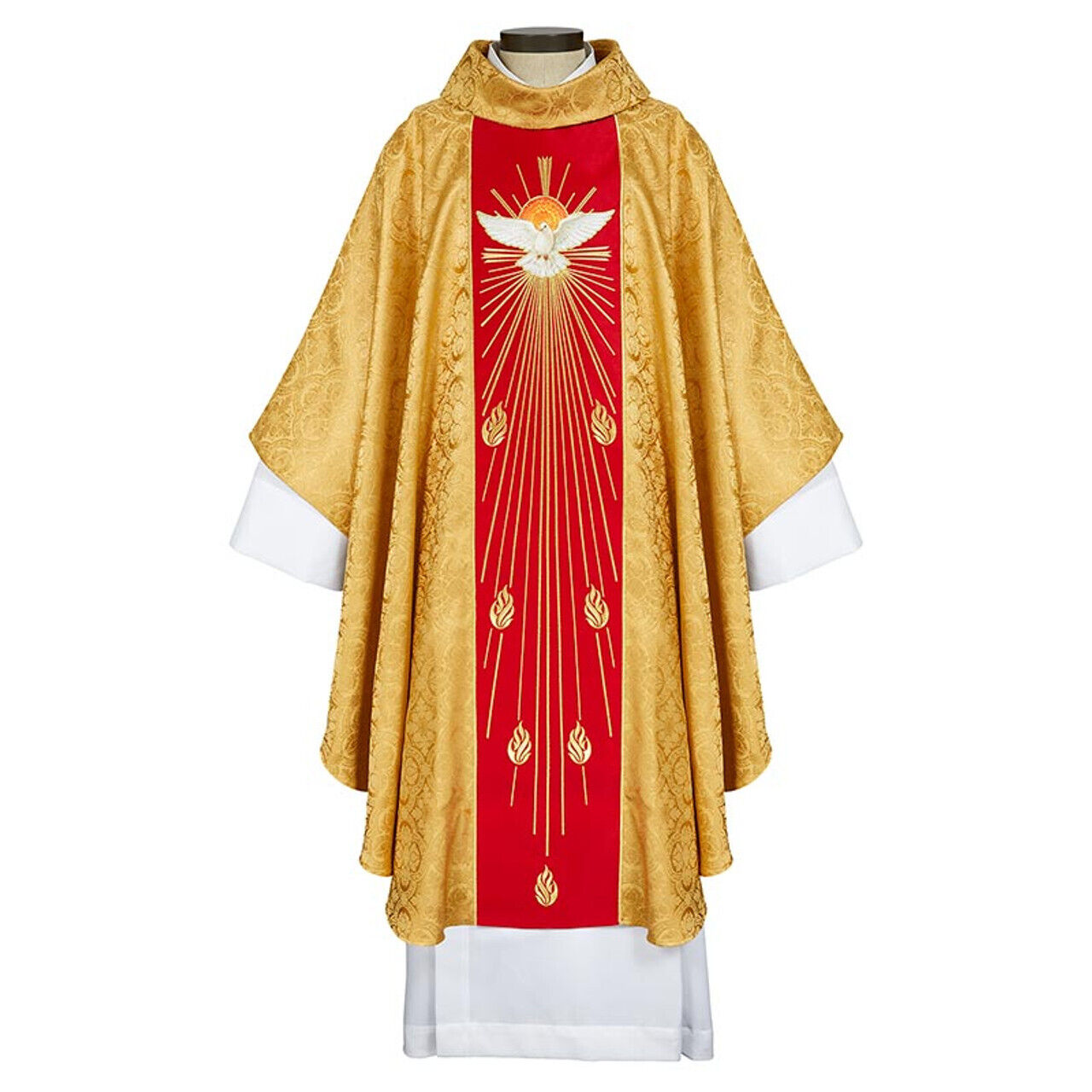 Come Holy Spirit Chasuble Golden Color Cowl Collar Embroidered 51 Inch x 59 Inch