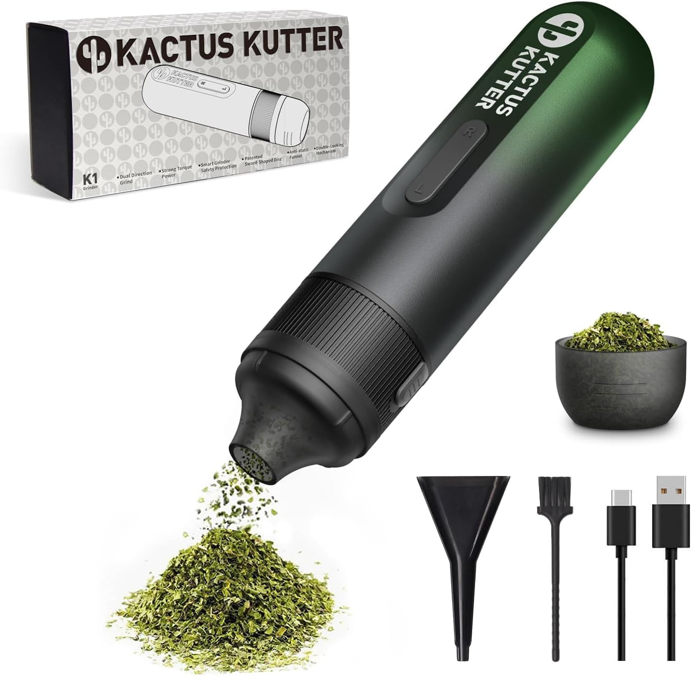 K1 Electric Herb Grinder Battery Powered Automatic Portable Herb Grinder - Holds