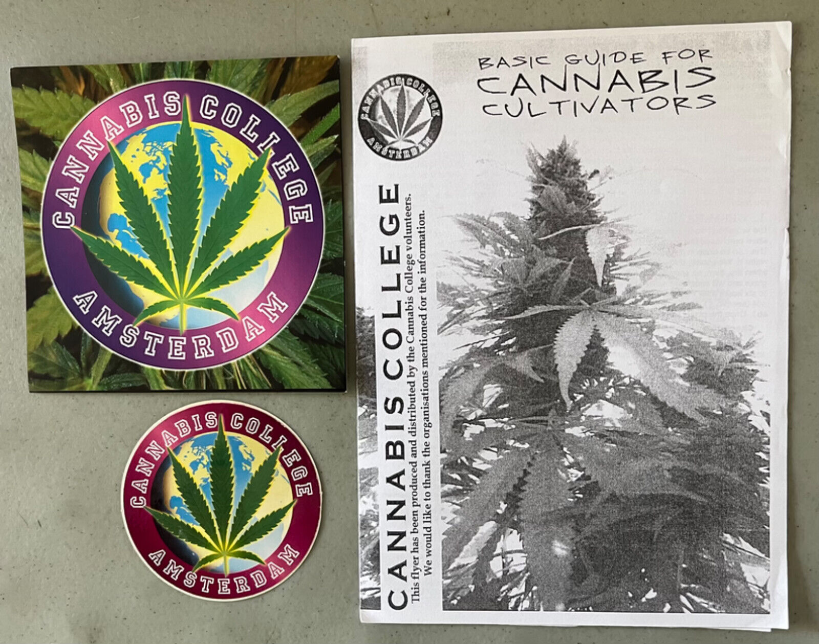 Cannabis College stickers leaflets Amsterdam vintage marijuana medicinal