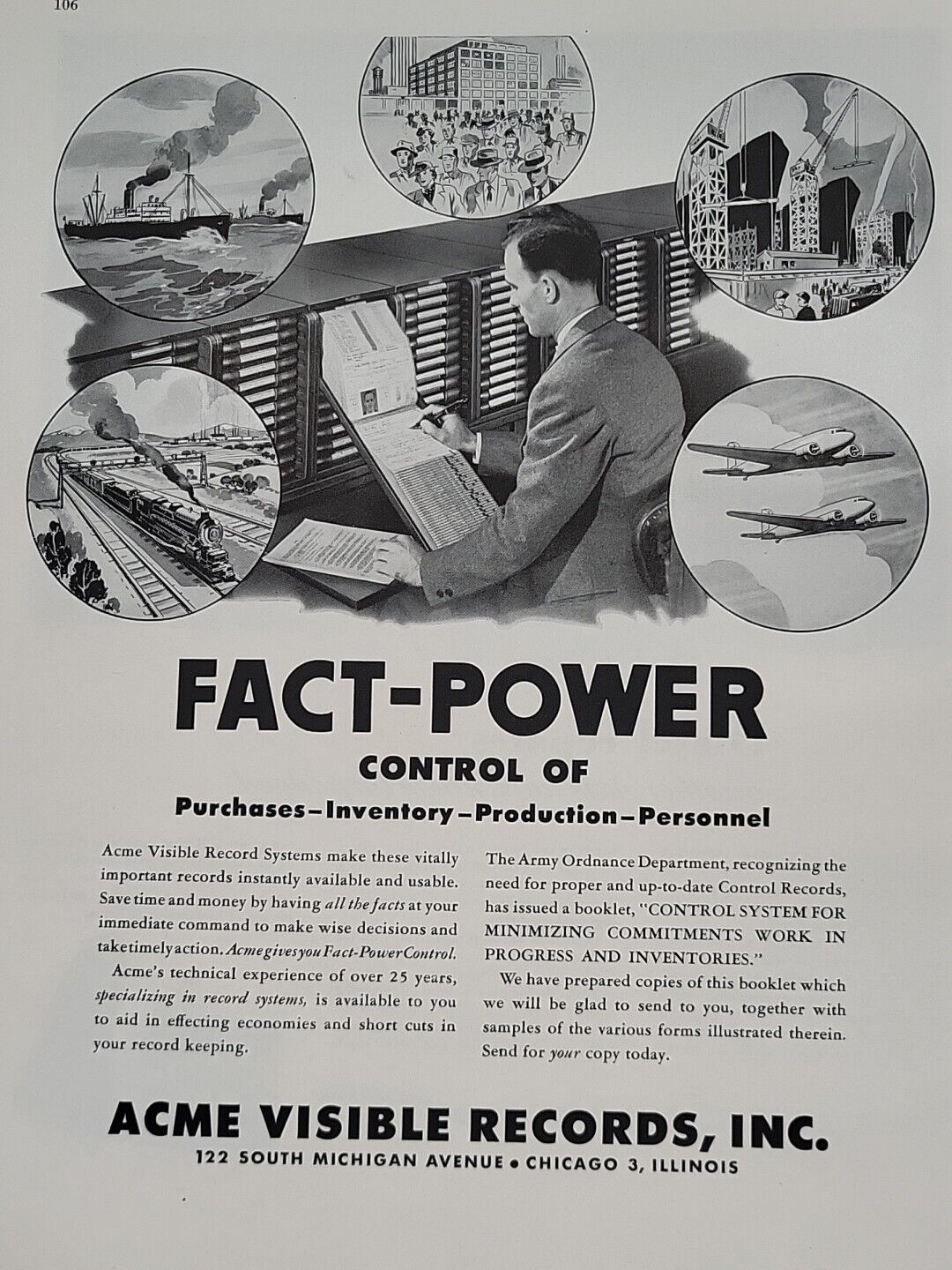 1943 ACME Visible Records, Inc. Fortune WW2 Print Ad FACT POWER Inventory CRM HR