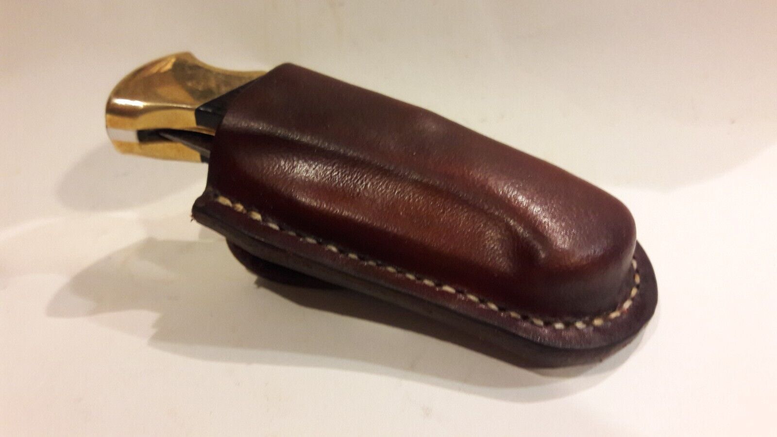 Buck 112 Ranger Custom Leather sheath, handmade, vertical carry rustic brown