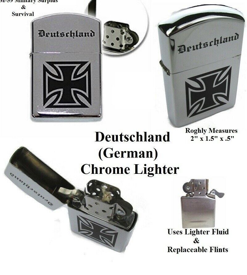 Deutschland (German) Chrome Lighter (Uses Lighter Fluid And Replaceable Flints)