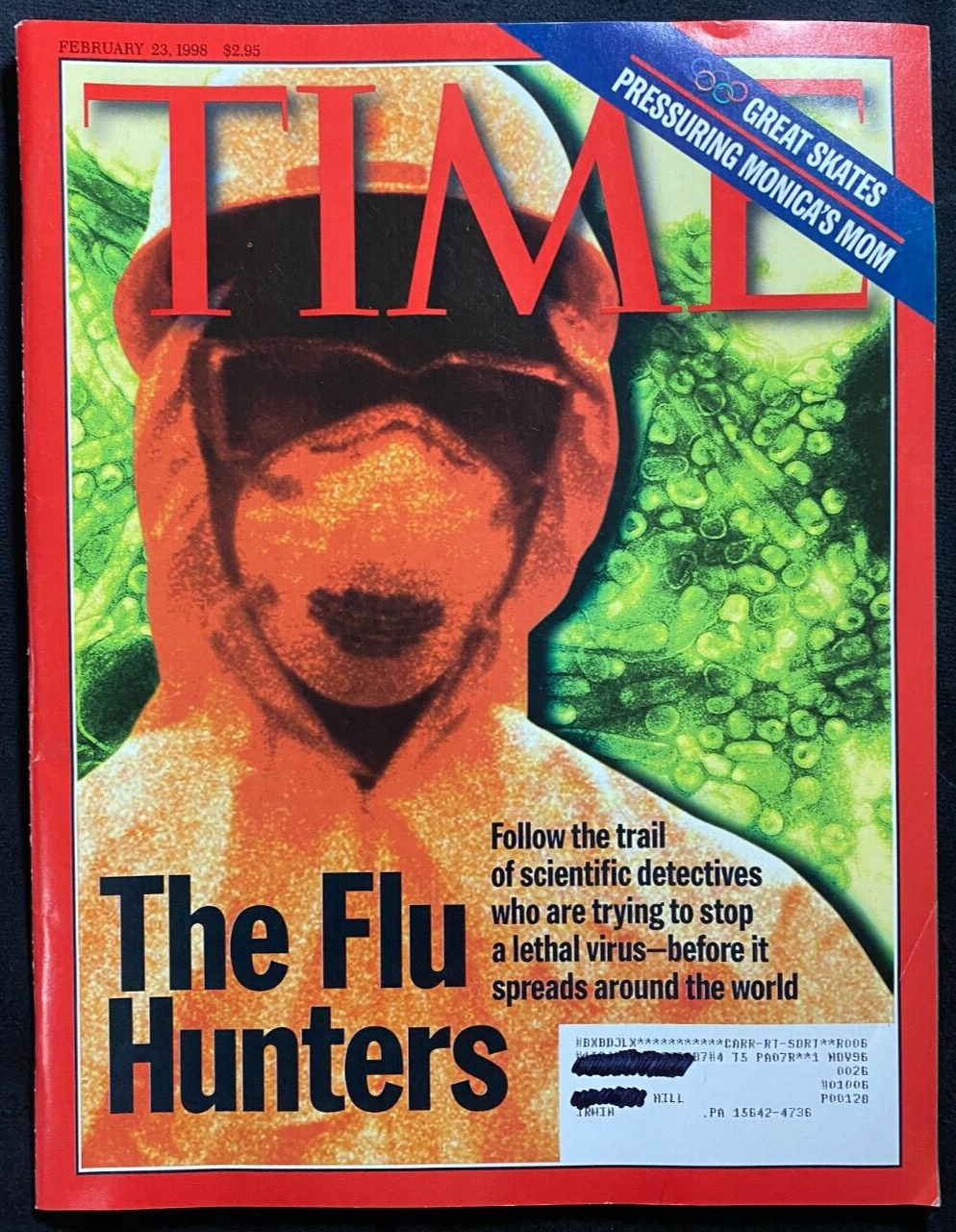 Vintage 90s TIME Magazine THE FLU HUNTERS Pandemic, Lewinsky, Olympics, Feb 1998