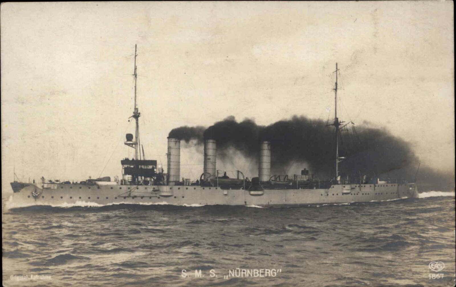 British Military Battleship SMS Nurnberg c1910 Vintage Real Photo Postcard
