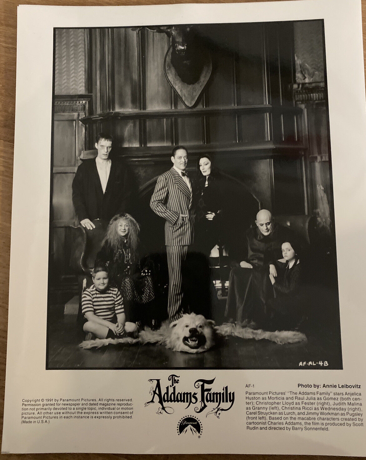 Original 1991 The Addams Family Press Photo 8x10 Angelica Huston, Raul Julia