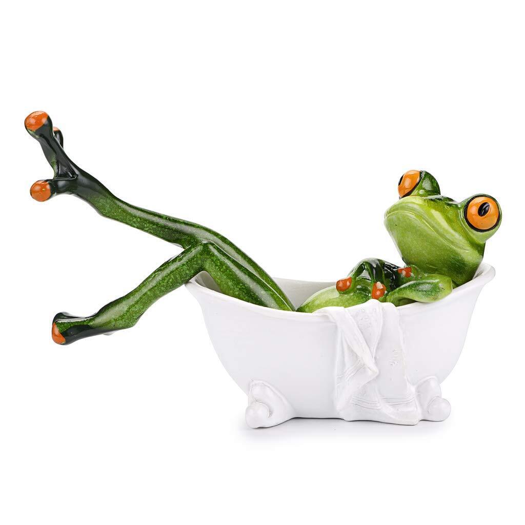Creative Craft Resin Frog Figurine Decor, Lying in The Bathtub Frog Sculpture...