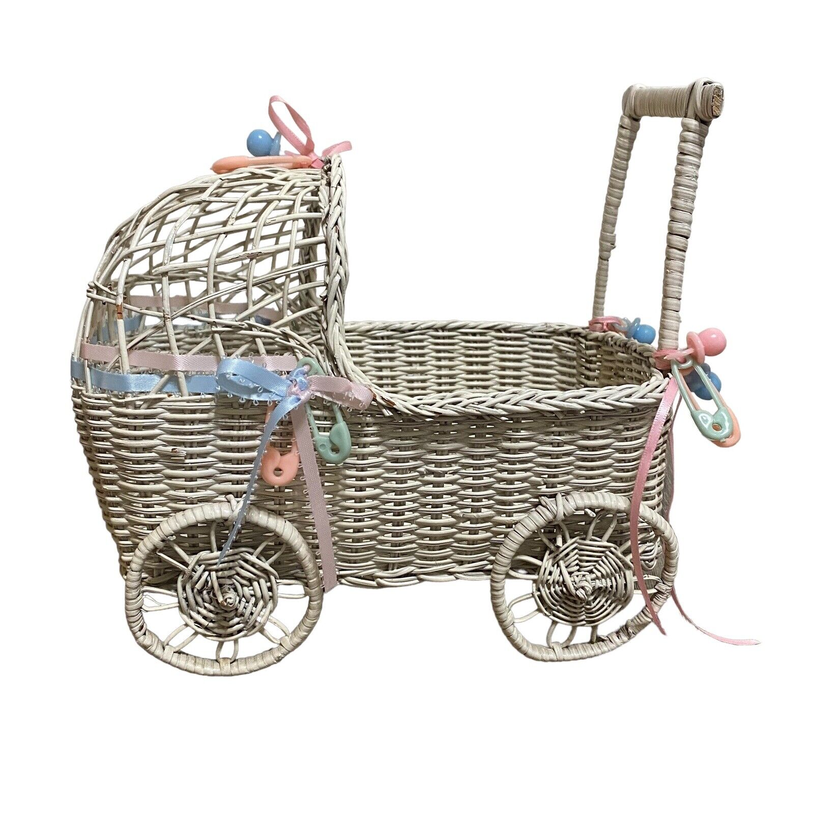 Vintage Wicker Rattan Baby Doll Mini Carriage Buggy Pram Shower Decor