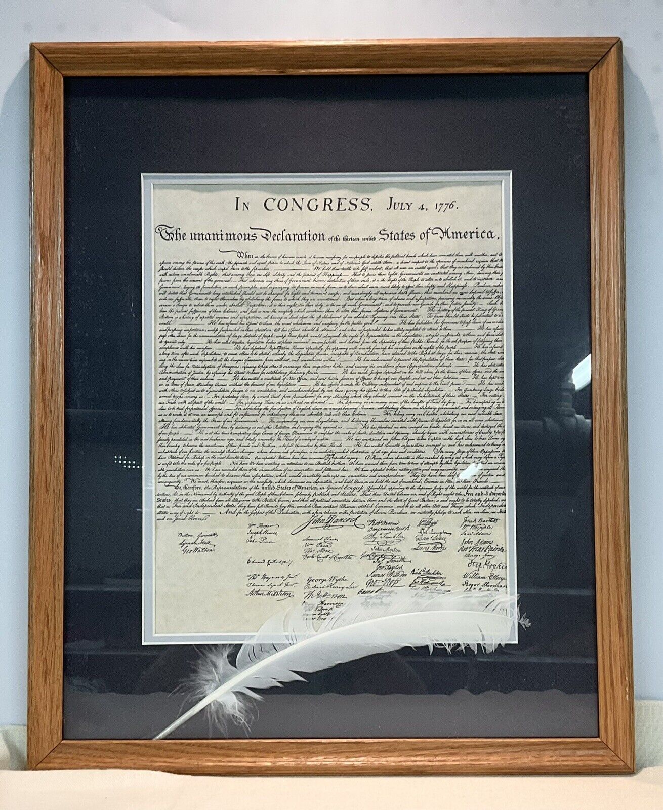 Framed Print, Signed DECLARATION OF INDEPENDENCE Parchment Paper 17.5” x 21.5”