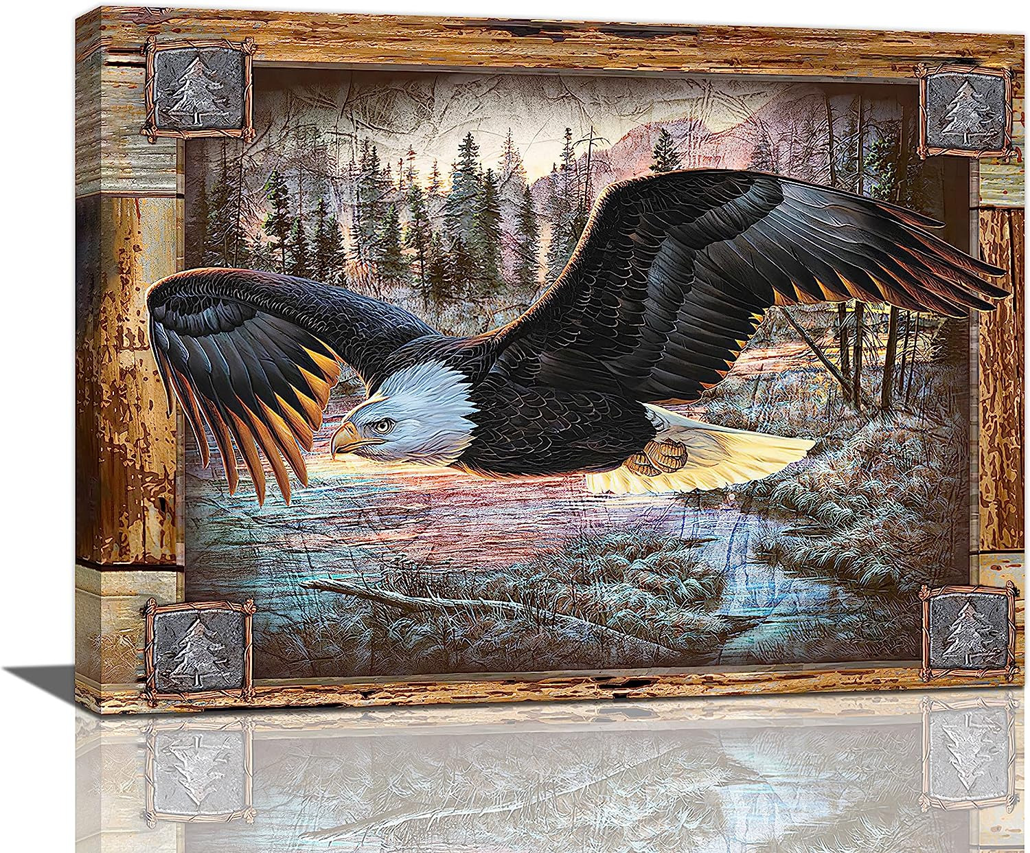 Flying Bald Eagle Wall Art Rustic Eagle Pictures Wall Decor Decor American Eagle