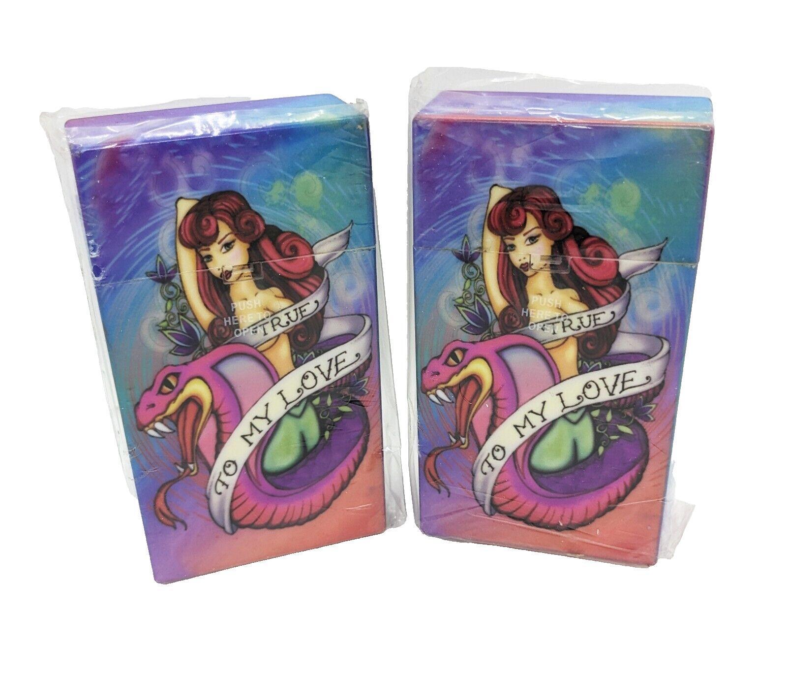RYO Tattoo To My Love Mermaid Push-To-Open 100s Size Cigarette Case Lot Of 2
