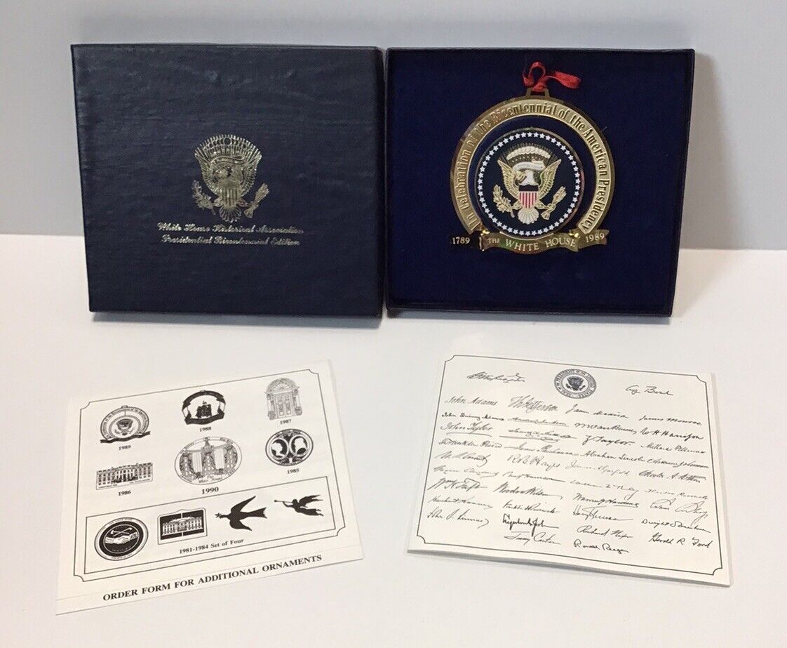 White House Historical Assoc. 1989 Presidential Bicentennial Ornament w/ papers