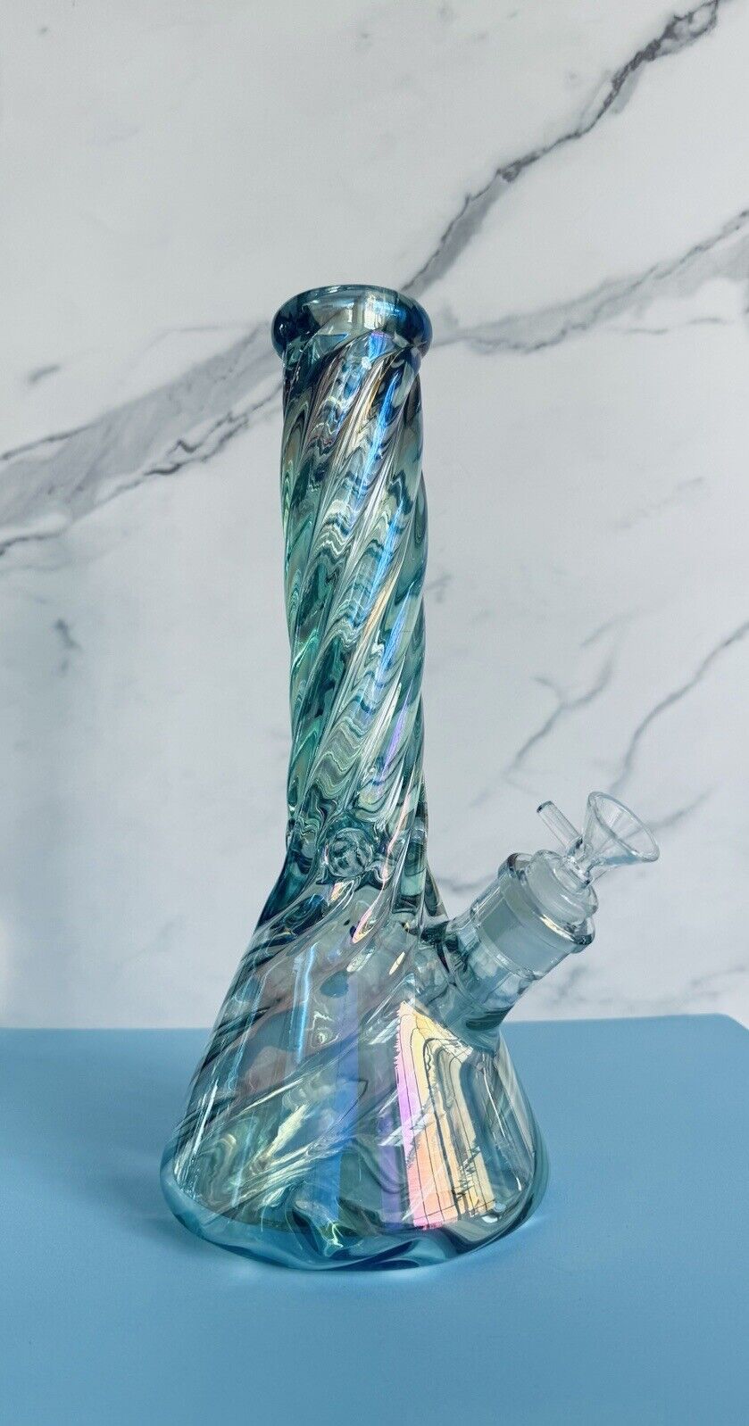 LARGE Emerald Iridescent Bong Hookah Water Pipe Smoking Beaker Base Glass