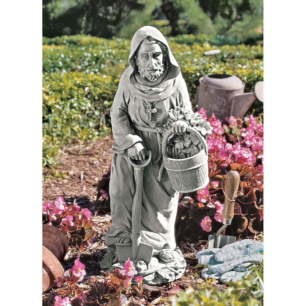 Large: Patron Saint of Gardeners Healing Herb Garden Tender Religious Sculpture