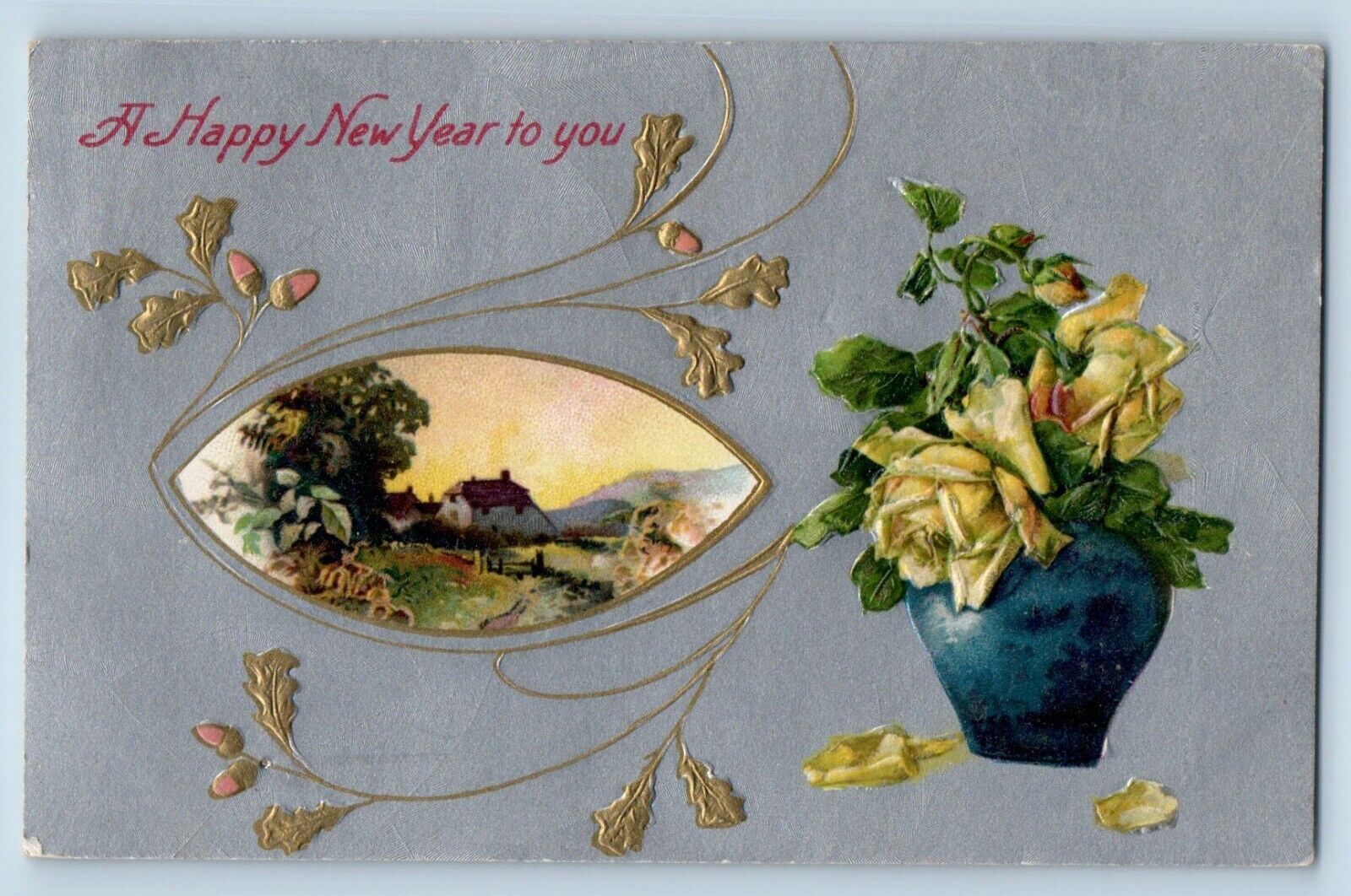Dekalb Illinois IL Postcard New Year Roses Flowers Winsch Back Embossed 1910