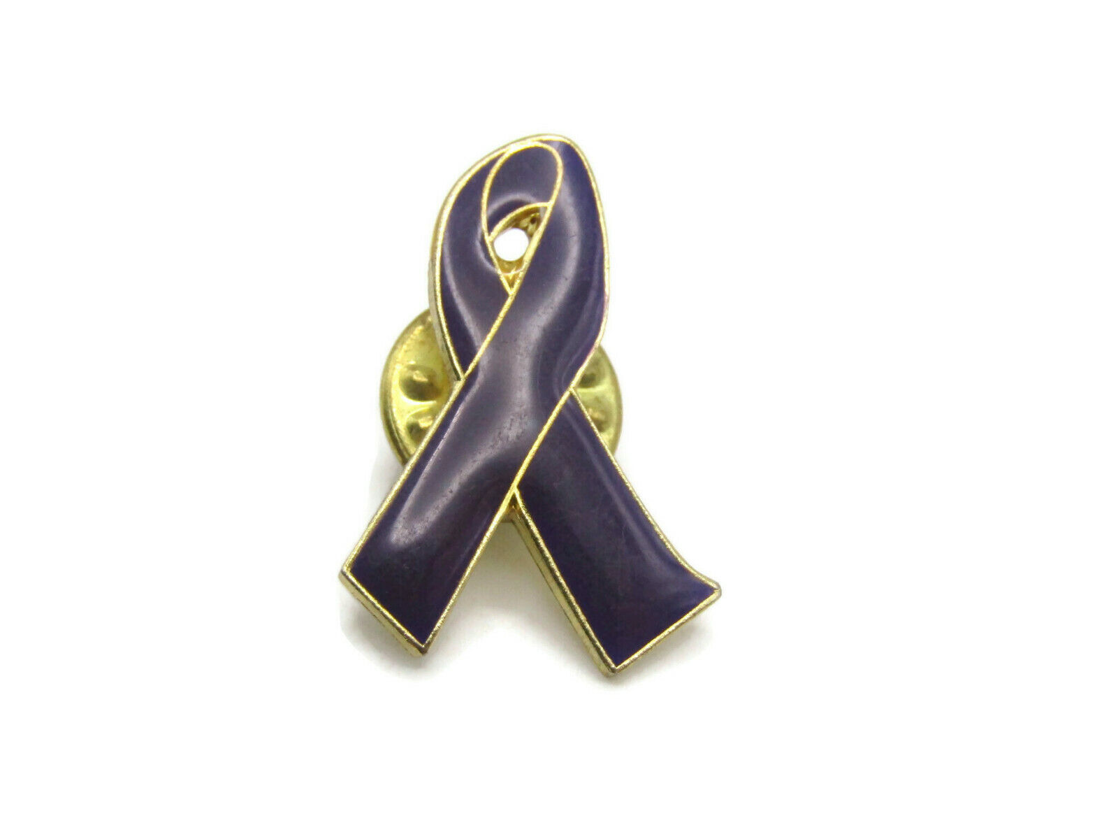 Deep Purple Ribbon Pin Domestic Violence Awareness Gold Tone