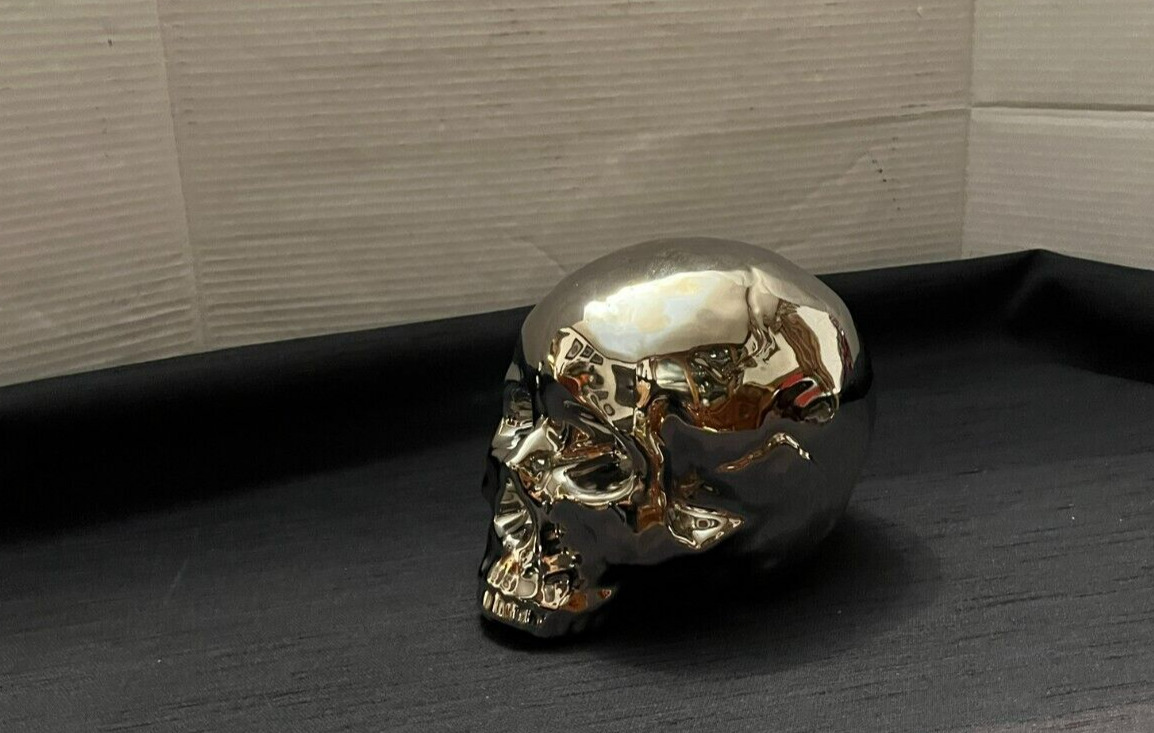 Decorative Silver Cracked Skull Figurine- 8\