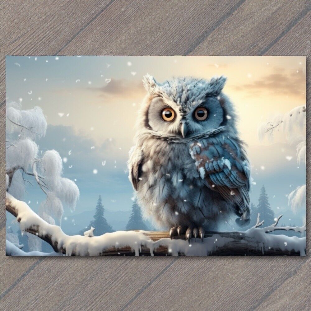 POSTCARD Owl Enchanting Winter Forest Baby Owl Amidst Snowy Magic Cute Fun