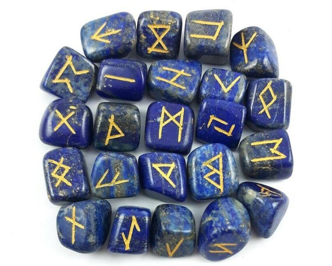 Lapis Lazuli Rune Crystal Stones Set Elder futhark Reiki Healing gemstone 25 Pcs