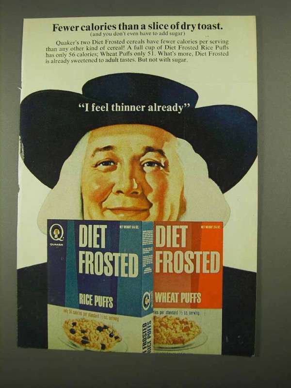 1968 Quaker Diet Frosted Rice Puffs and Wheat Puffs Ad