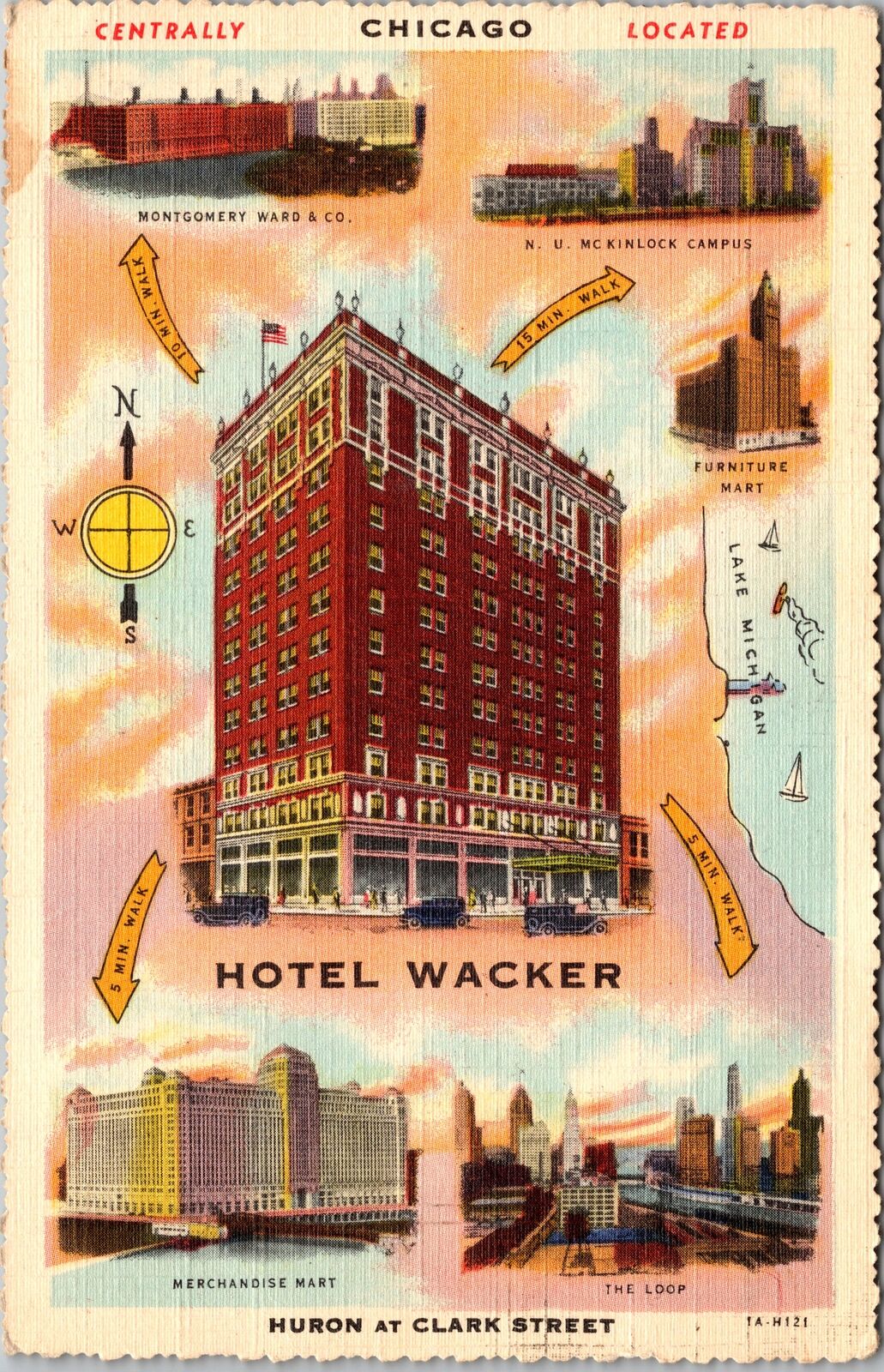 Chicago IL-Illinois, Hotel Wacker, Compass, Antique, c1943 Vintage Postcard