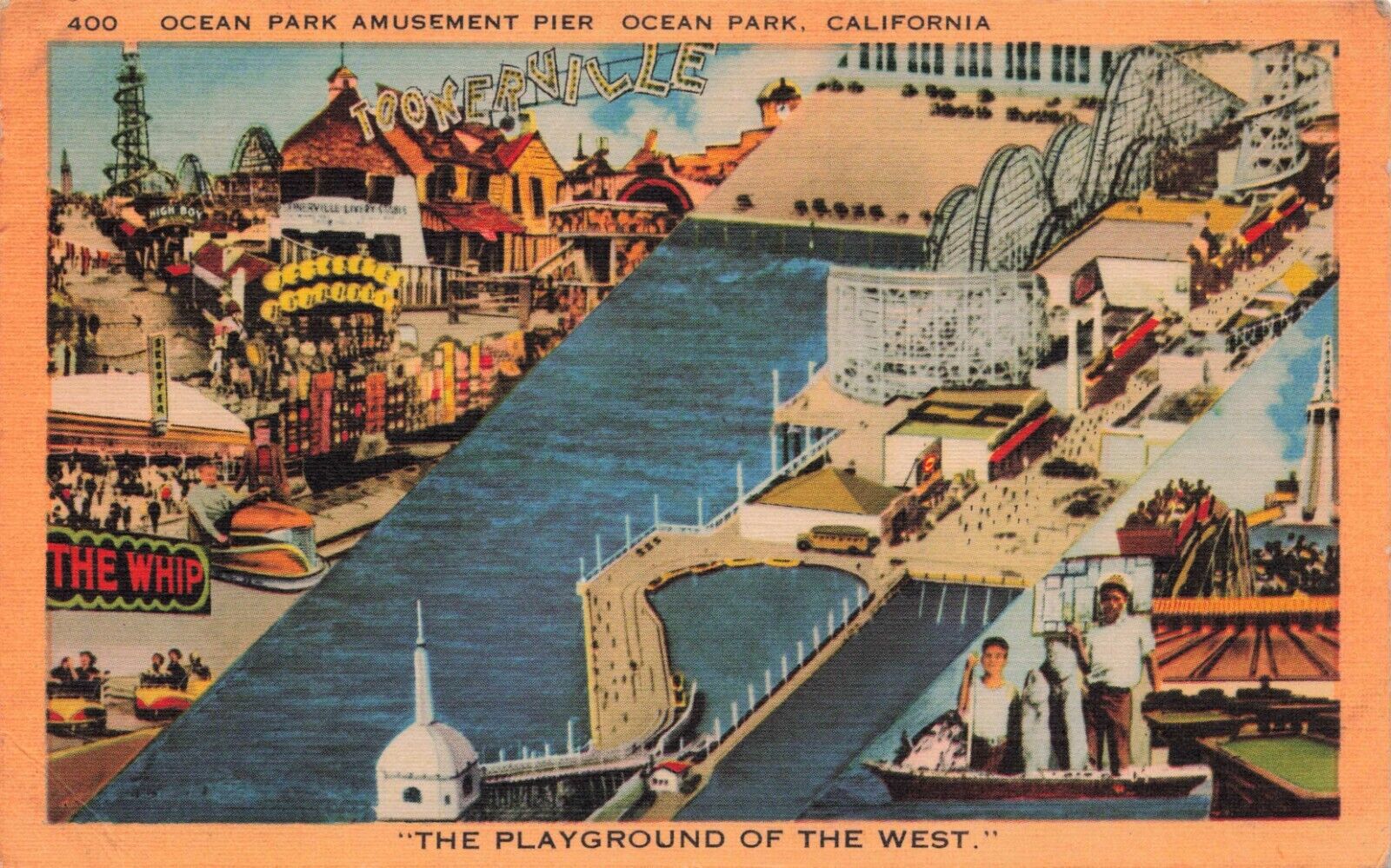 Roller Coasters & Rides Ocean Park Amusement Pier Santa Monica CA Linen Postcard