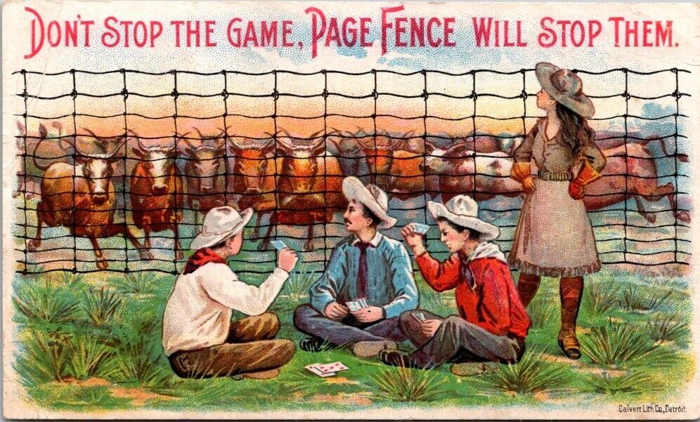 Page Woven Wire Fence Co Cowgirl Cowboys Faro Game Stampede Wild West HPV1