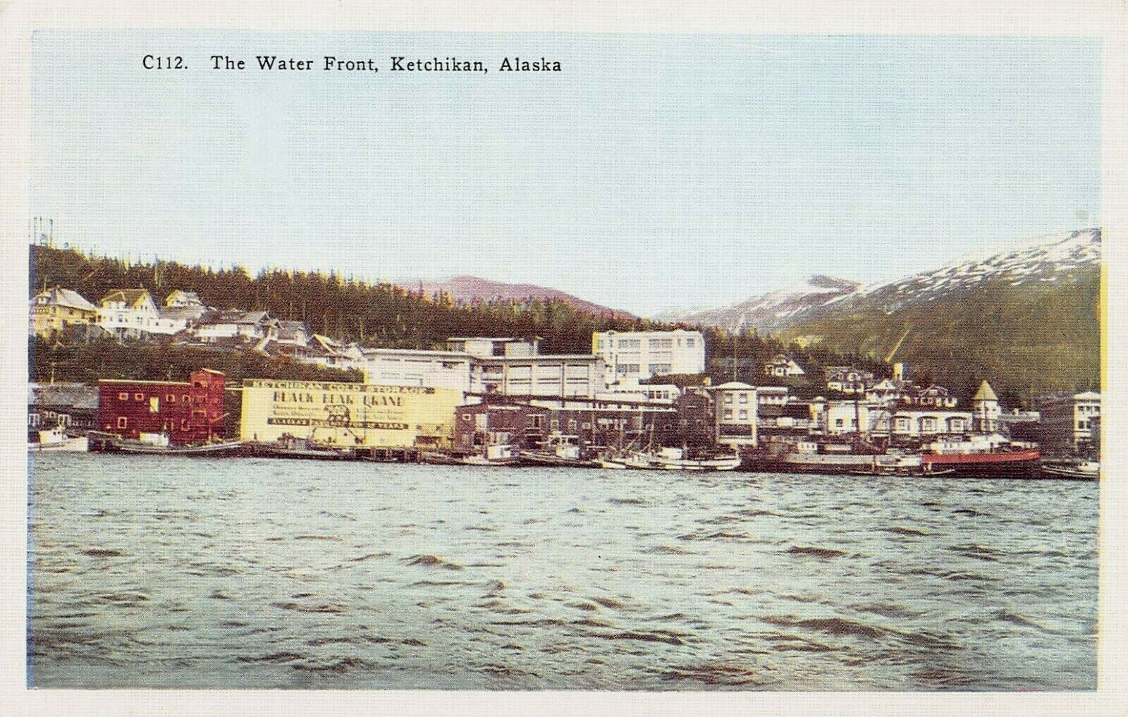 The Water Front, Ketchikan, Alaska, Early Postcard, Unused