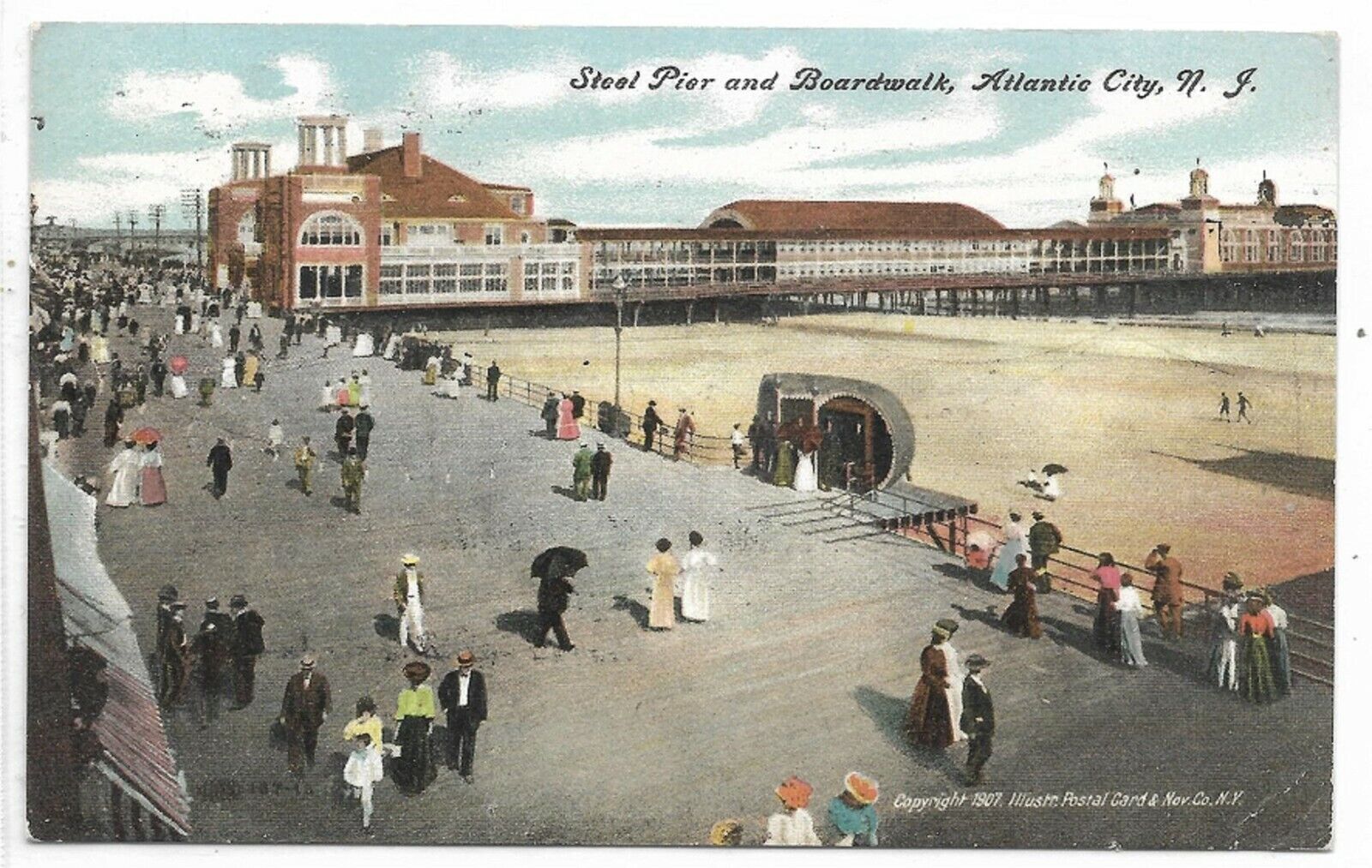 Atlantic City New Jersey Postcard Streel Pier and Boardwalk Circa 1908
