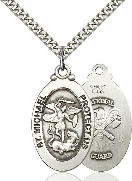 Men\'s Sterling Silver St Michael Nat\'l Guard Military Catholic Medal Necklace