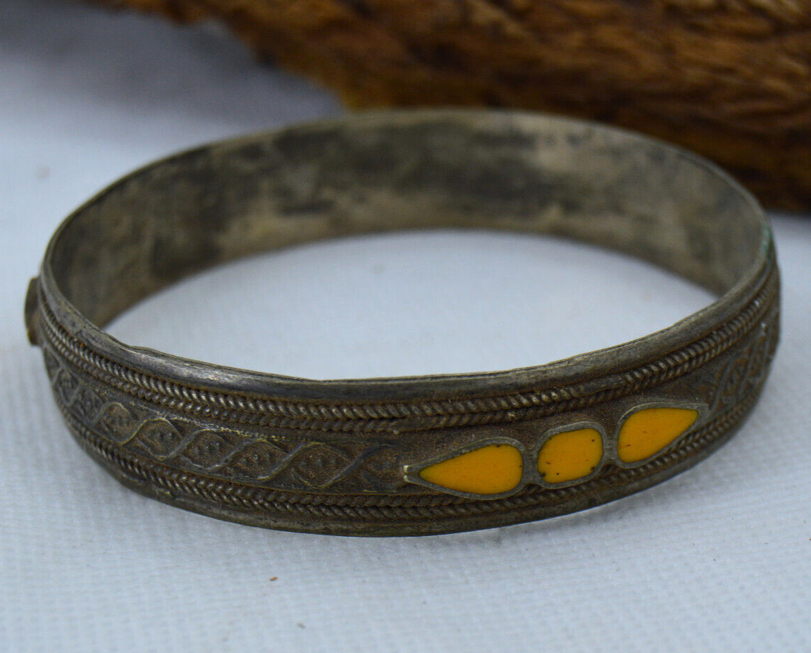 Ancient Victorian Silver Bracelet Cuff With Yellow Stones Amazing Antique Gypsy