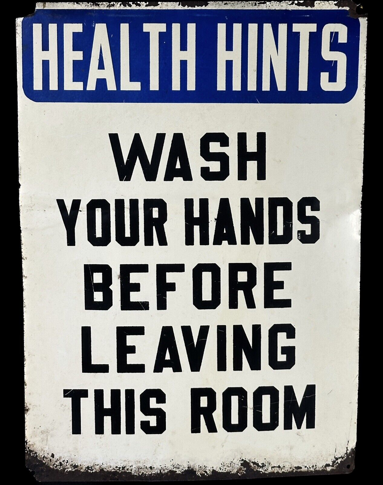 Vintage Porcelain Enamel \'Health Hints- Wash Your Hands\' Metal Sign- 14”H x 10”W