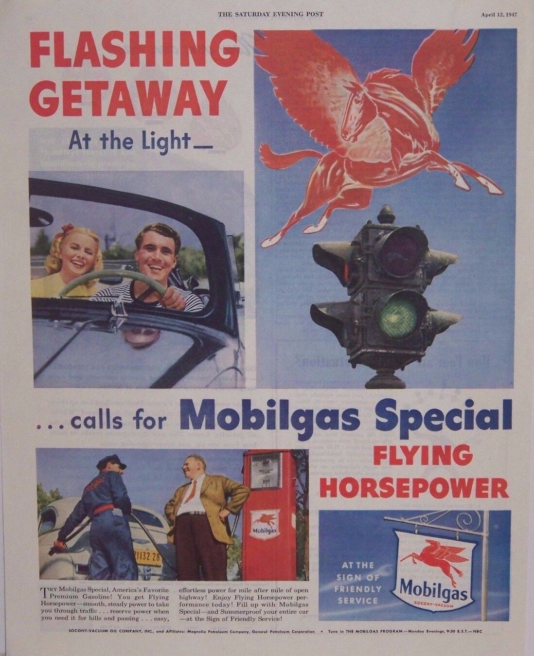 Original 1947 Mobil Gas and Oil Magazine Ad