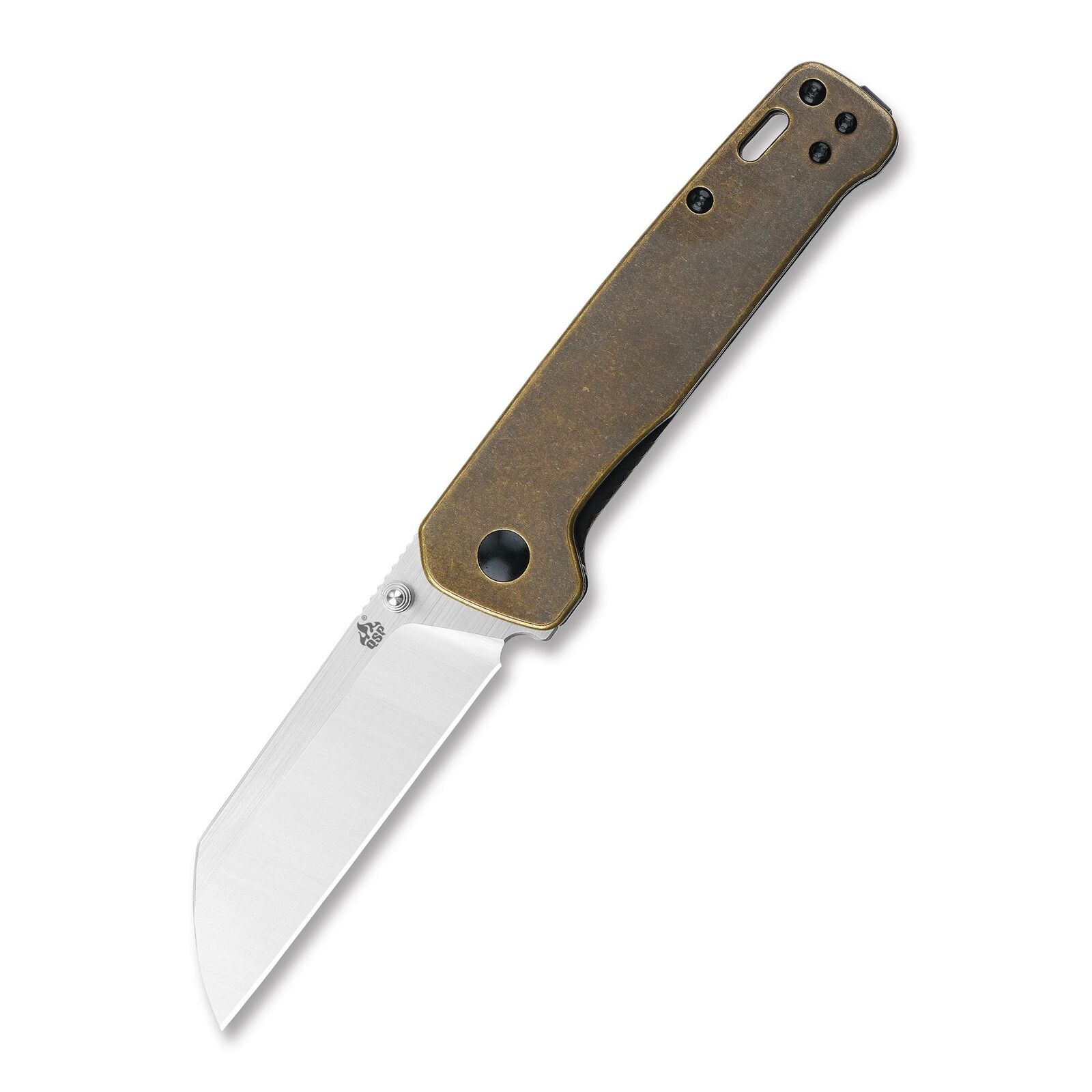 QSP Penguin Brass Handle Folding Liner Lock Knife D2 Satin Blade Steel QS130-F