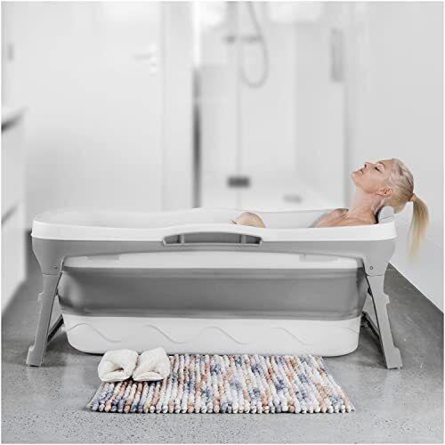 Portable Bathtub for Adult Large 56 Inch Foldable Collapsible Soaking Bath Gray
