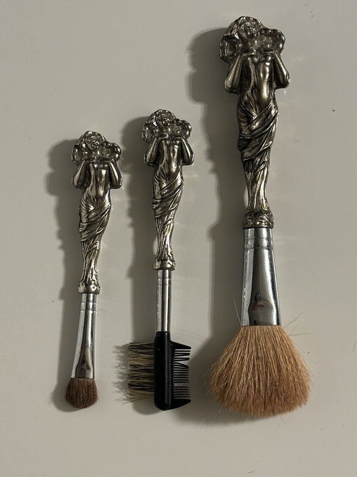 Vintage Antique Art Nouveau Cosmetic Makeup Brushes Tools Woman Vanity Lovely 