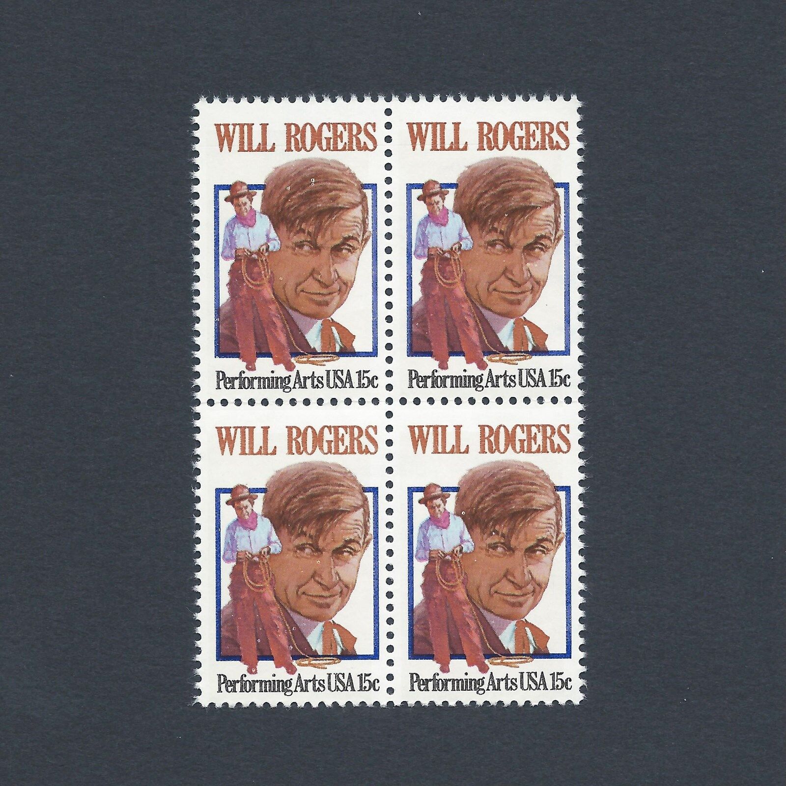 Will Rogers, American Humorist and Movie Star Mint Set of 4 Stamps 44 Years Old
