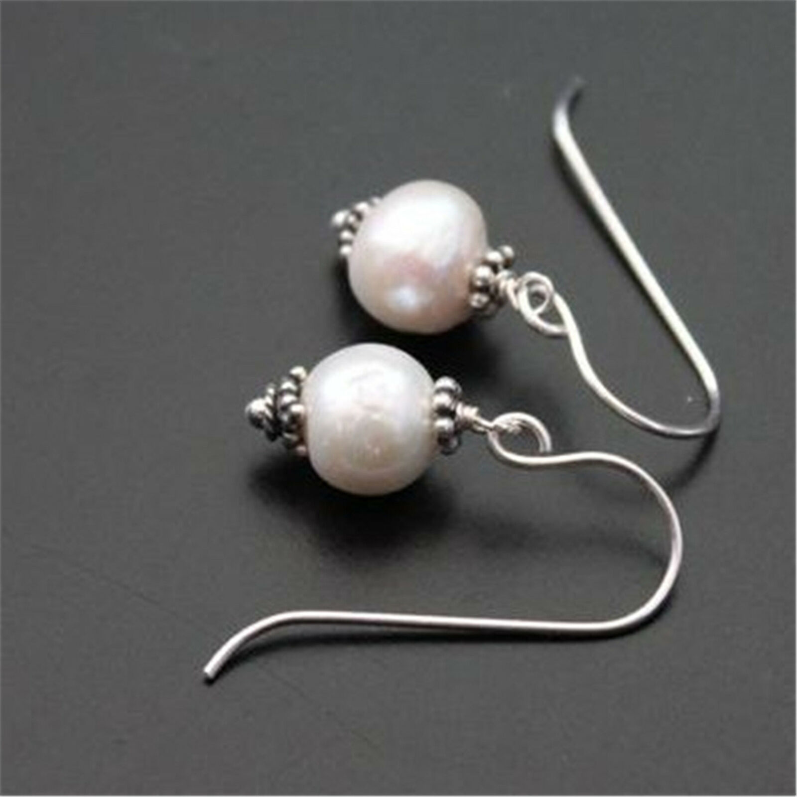 9-10mm white Baroque pearl earrings Silver Hook jewelry classic elegant noble