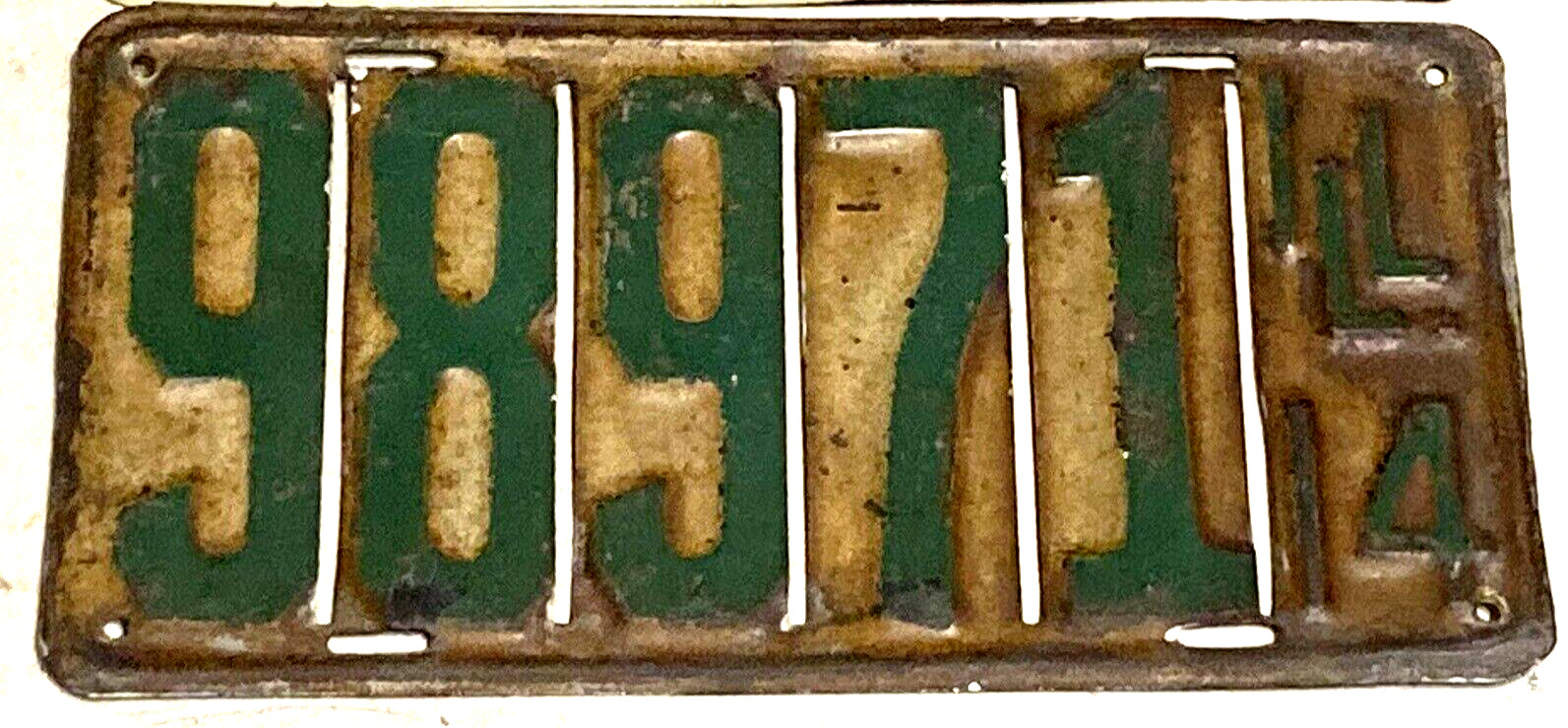 HUGE 1914 Illinois FRONT license plate SLOTTED radiator vent 98971 IL Model A T