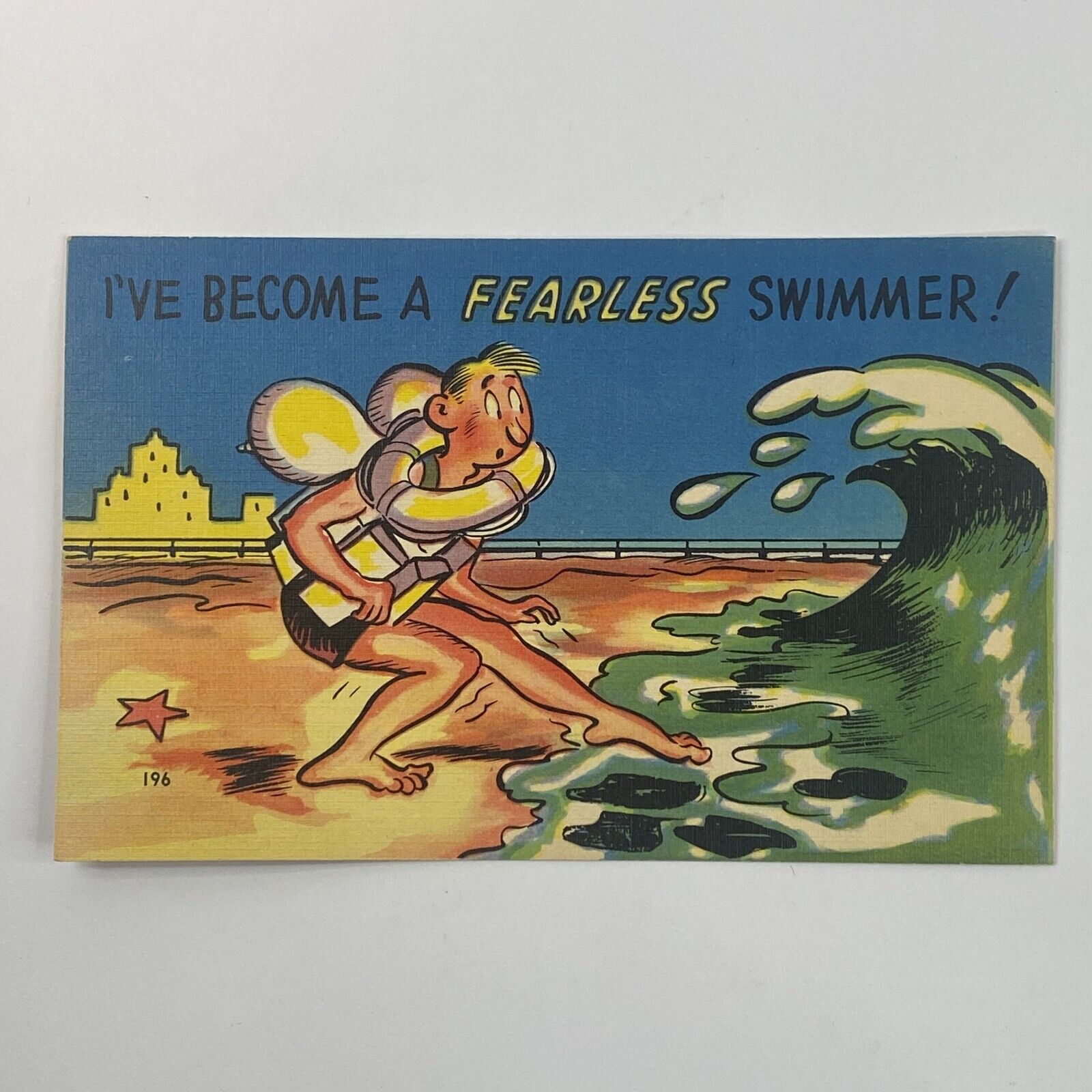 Humor: I've Become a Fearless Swimmer Beach Waves Ocean Linen Postcard