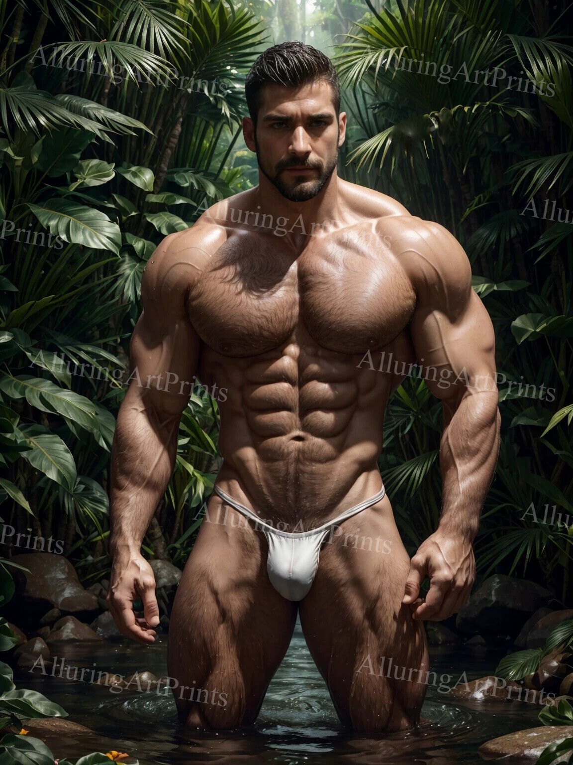 8x10 Male Model Photo Print Muscular Handsome Beefcake Shirtless Husky -TT766