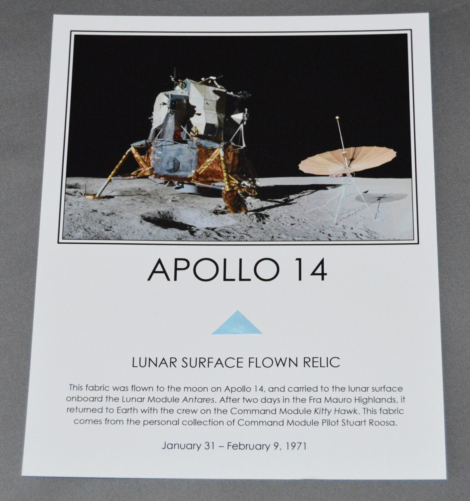 Apollo 14 Lunar Module SURFACE FLOWN Artifact Relic Fragment NASA Moon Space