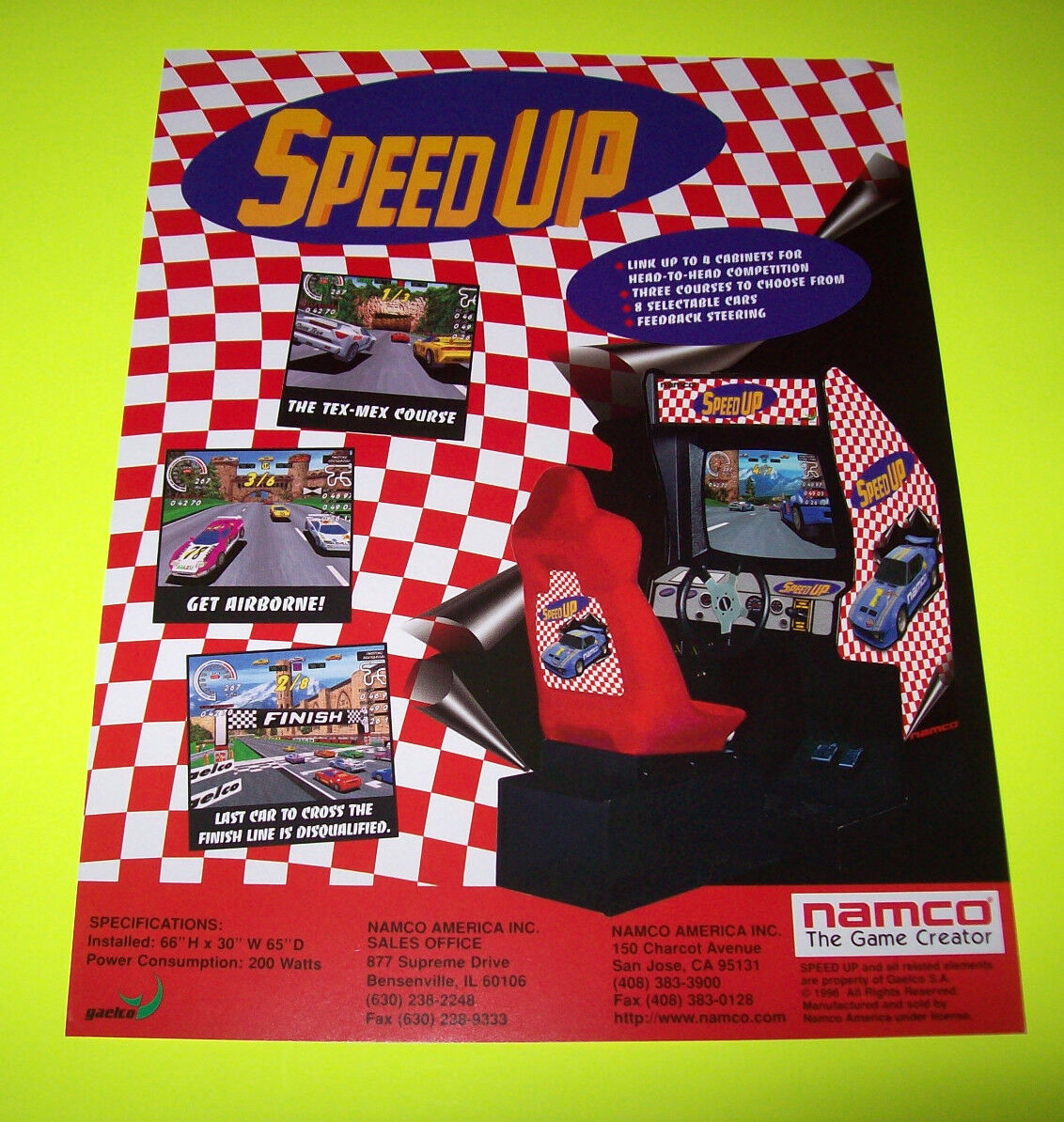 Speed Up Arcade FLYER 1996 ORIGINAL NOS Video Game Auto Racing Art Vintage Retro