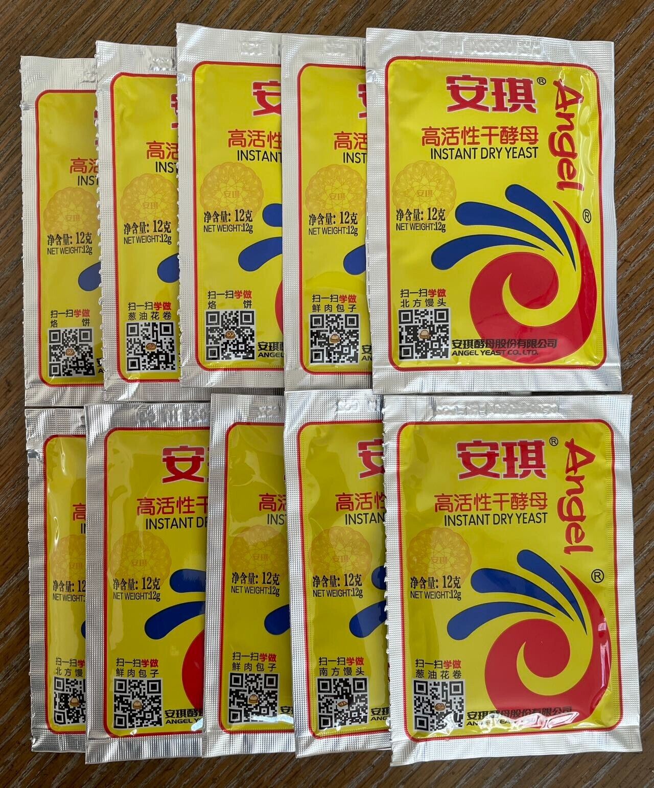 【Pack of 10】 Angel Instant Dry Yeast 12g*10bag.   安琪干酵母12克x10包   Exp:11/28/2024.