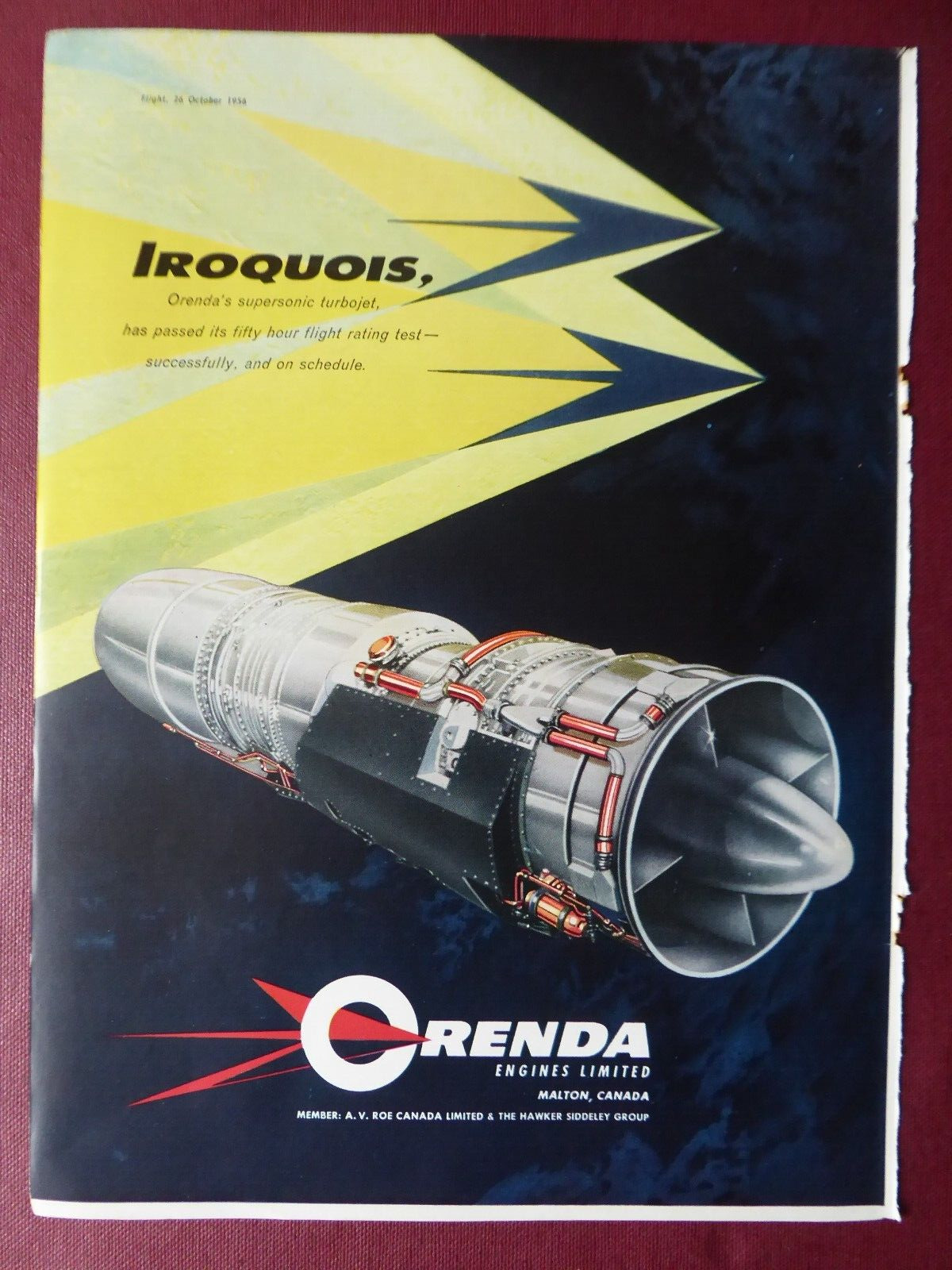 10/1956 PUB ORENDA ENGINES MALTON CANADA IROQUOIS TURBOJET ORIGINAL AD