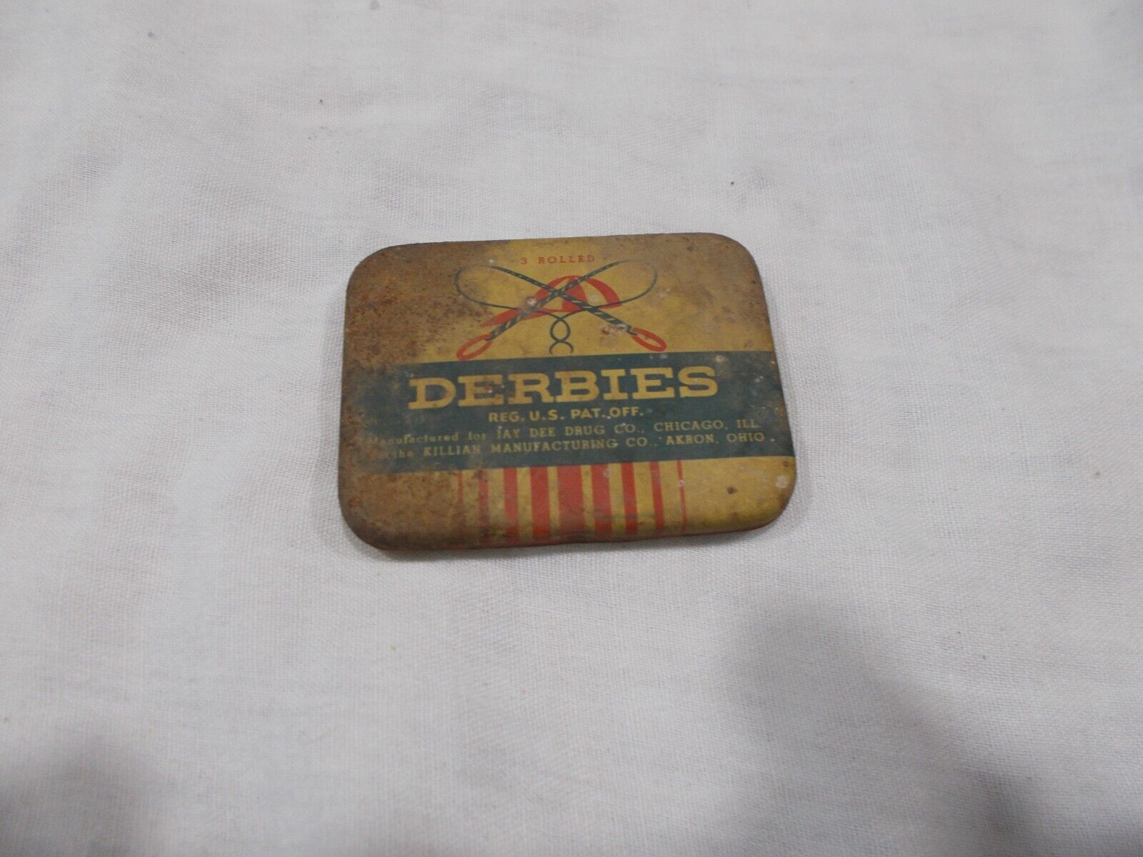 VINTAGE ADVERTISING DERBIES CONDOM  TIN  RUBBERS PROPHYLACTICS RARE WITH INSERT