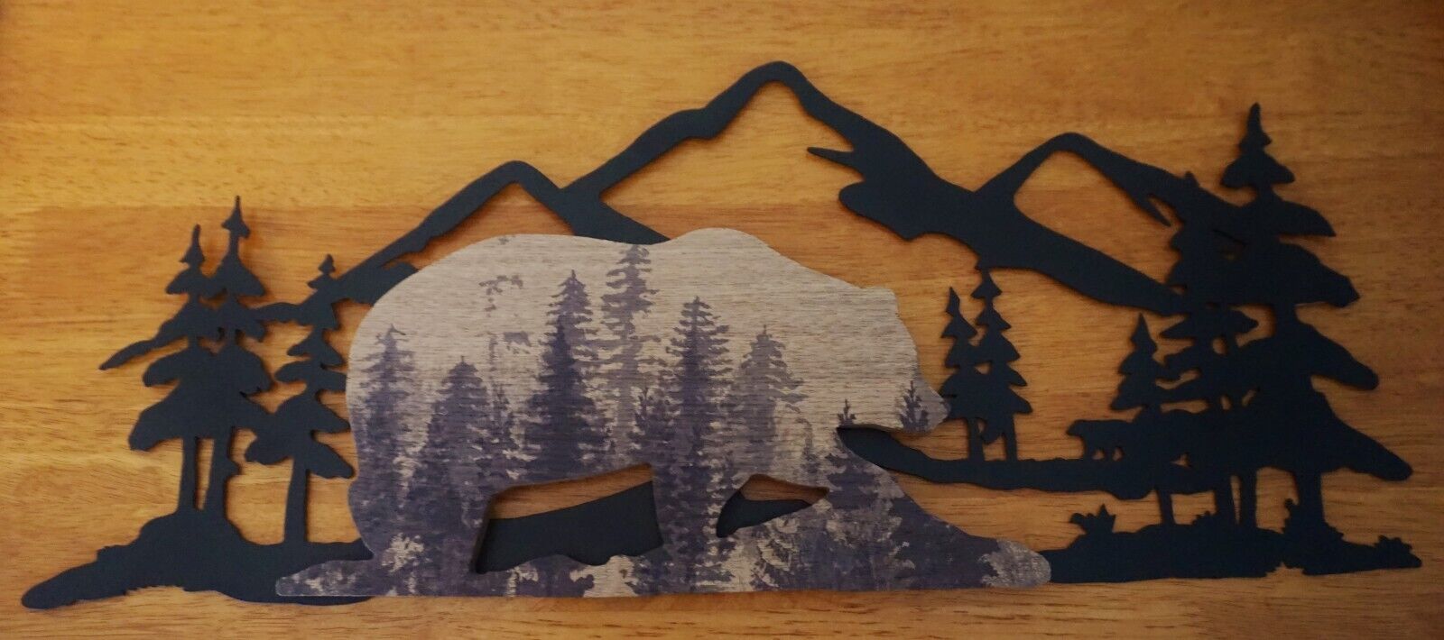 WOOD BEAR FOREST METAL MOUNTAIN SCULPTURE SIGN Rustic Lodge Cabin Home Decor NEW
