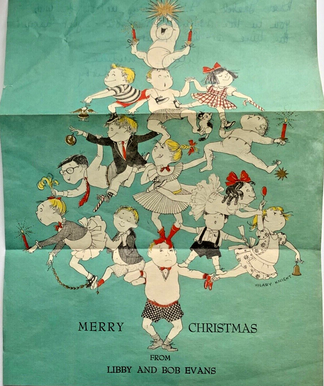 1950s Original Hilary Knight CHRISTMAS CARD Eloise print poster book vtg tree